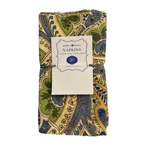 April Cornell Paisley Napkins Set of 10 16"X16" Blue Green Gold 100% Cotton NWT